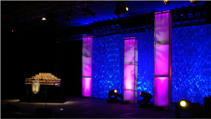 set design with drapery and lighting