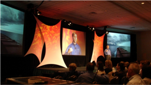 imag screen with spandex sails and projector screens